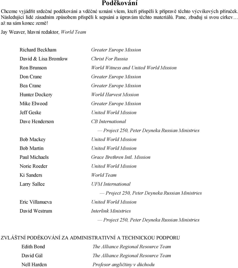 Jay Weaver, hlavní redaktor, World Team Richard Beckham David & Lisa Bromlow Ron Brunson Don Crane Bea Crane Hunter Dockery Mike Elwood Jeff Geske Dave Henderson Bob Mackey Bob Martin Paul Michaels