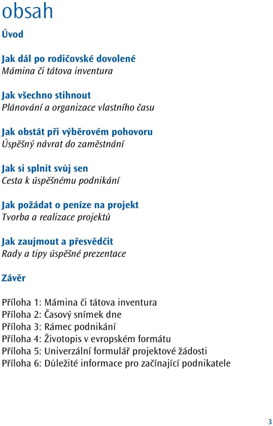 zaujmout a přesvědčit Rady a tipy úspěšné prezentace Závěr Příloha 1: Mámina či tátova inventura Příloha 2: Časový snímek dne Příloha 3: Rámec podnikání