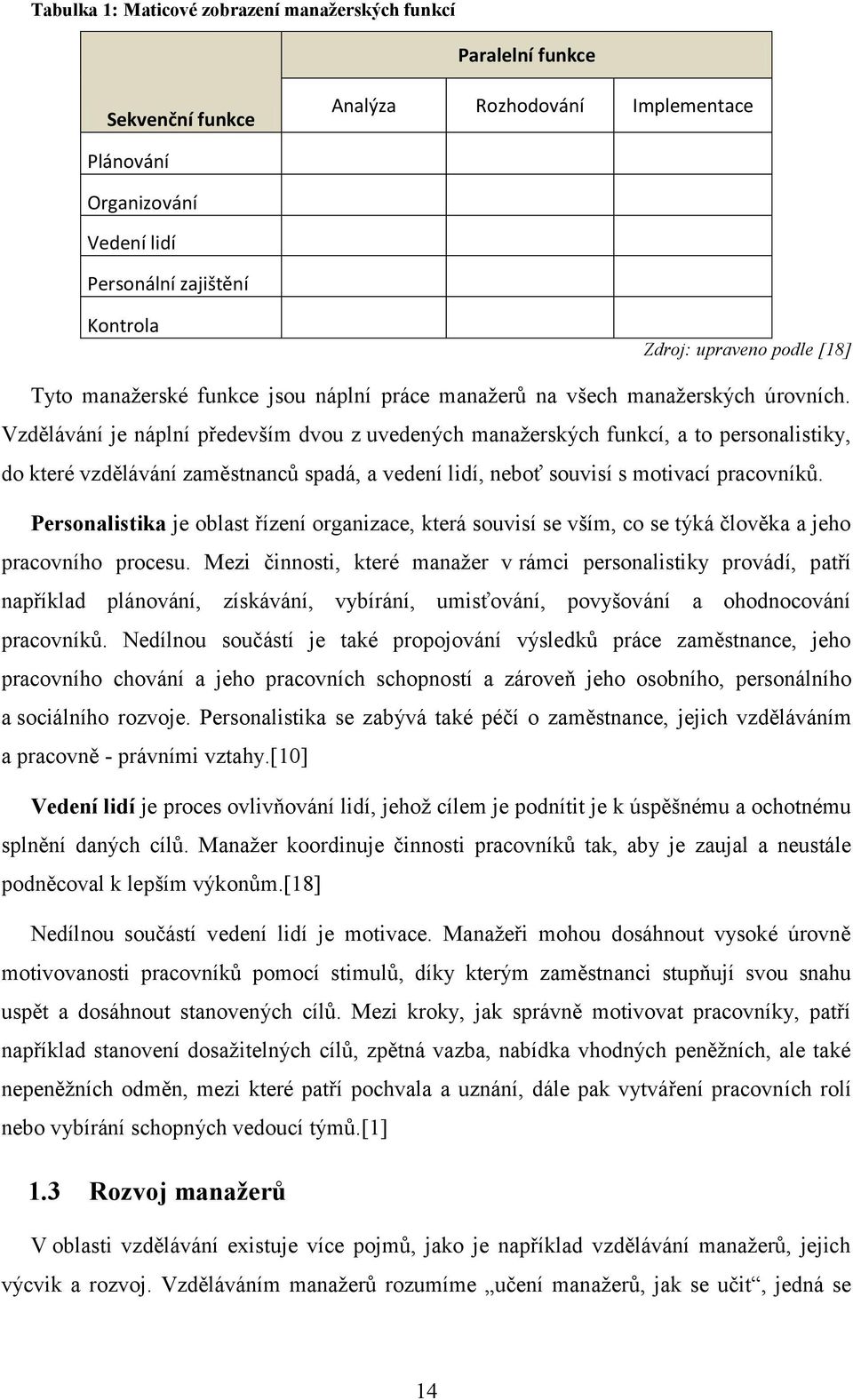 Vzdělávání je náplní především dvou z uvedených manažerských funkcí, a to personalistiky, do které vzdělávání zaměstnanců spadá, a vedení lidí, neboť souvisí s motivací pracovníků.