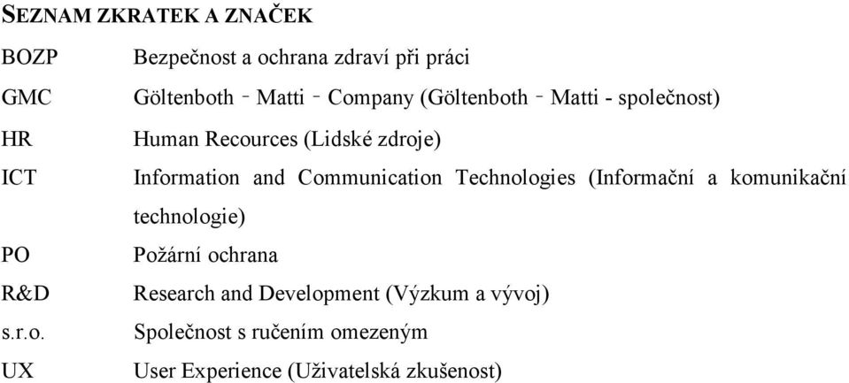 Human Recources (Lidské zdroje) Information and Communication Technologies (Informační a