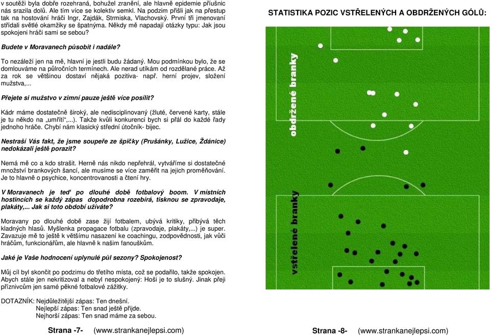 Někdy mě napadají otázky typu: Jak jsou spokojeni hráči sami se sebou? STATISTIKA POZIC VSTŘELENÝCH A OBDRŽENÝCH GÓLŮ: Budete v Moravanech působit i nadále?