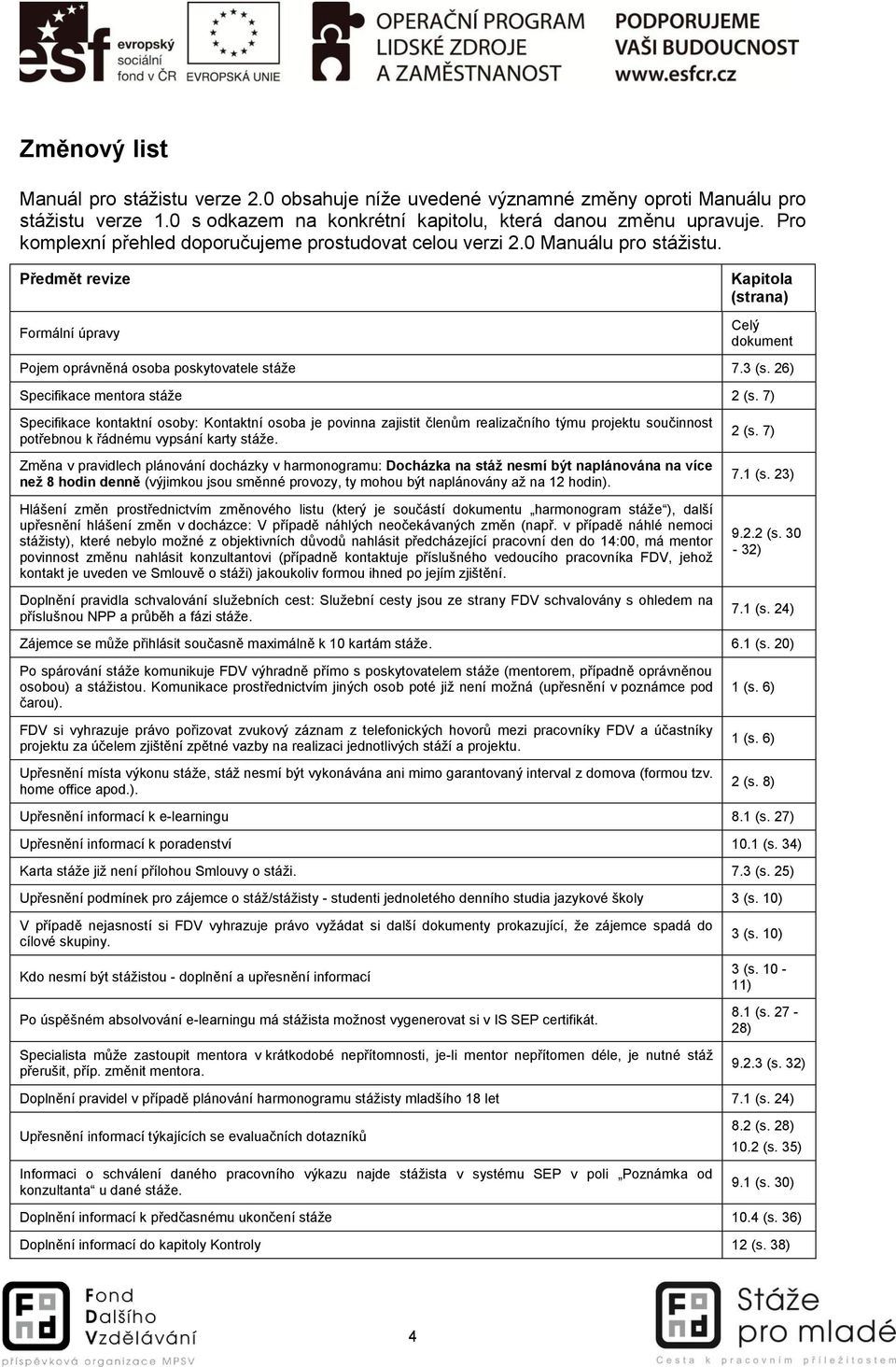 26) Specifikace mentora stáže 2 (s. 7) Specifikace kontaktní osoby: Kontaktní osoba je povinna zajistit členům realizačního týmu projektu součinnost potřebnou k řádnému vypsání karty stáže.