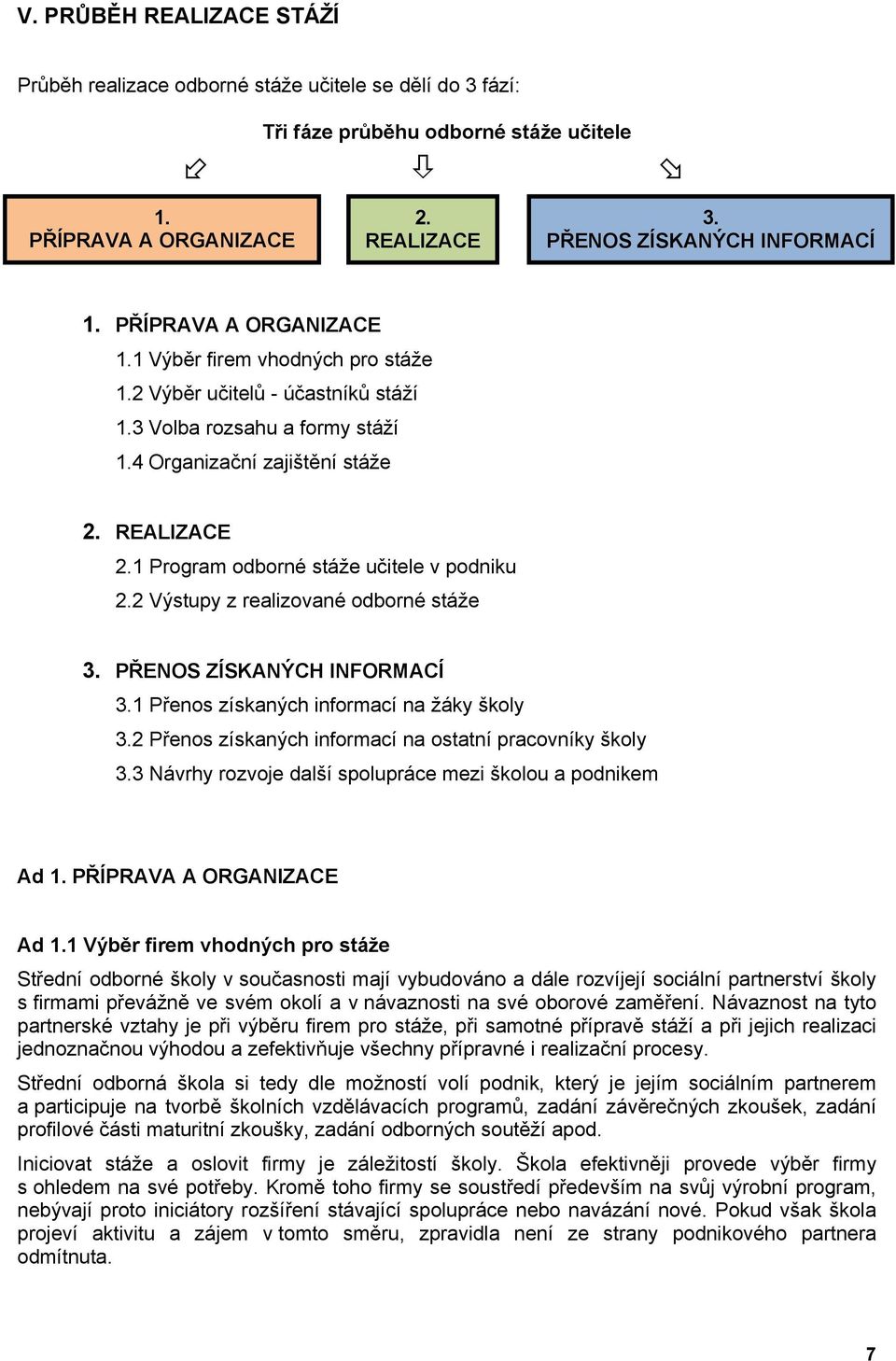 1 Program odborné stáže učitele v podniku 2.2 Výstupy z realizované odborné stáže 3. PŘENOS ZÍSKANÝCH INFORMACÍ 3.1 Přenos získaných informací na žáky školy 3.