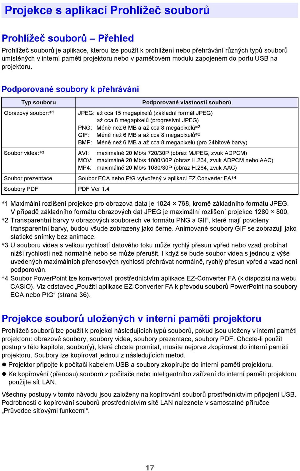 Podporované soubory k přehrávání Typ souboru Obrazový soubor:* 1 Podporované vlastnosti souborů JPEG: až cca 15 megapixelů (základní formát JPEG) až cca 8 megapixelů (progresivní JPEG) PNG: Méně než