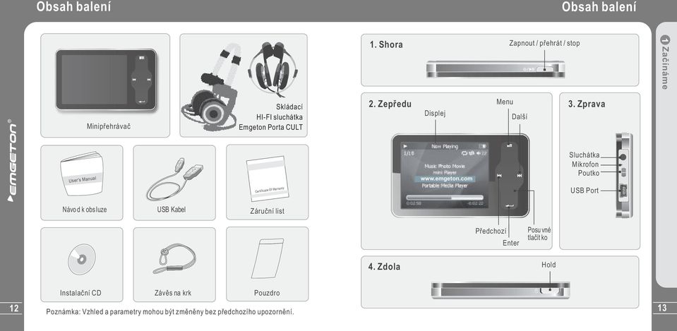 Zepředu Displej Menu Další 3. Zprava User's Manual Certificate Of Warranty www.emgeton.