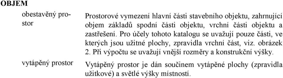 Pro účely tohoto katalogu se uvažují pouze části, ve kterých jsou užitné plochy, zpravidla vrchní část, viz.