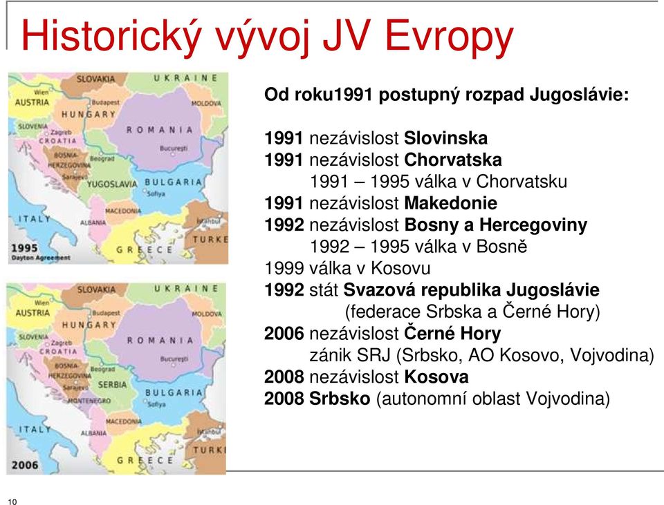 válka v Bosně 1999 válka v Kosovu 1992 stát Svazová republika Jugoslávie (federace Srbska a Černé Hory) 2006