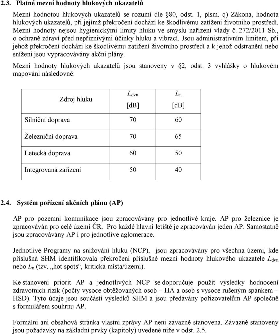 272/2011 Sb., o ochraně zdraví před nepříznivými účinky hluku a vibrací.