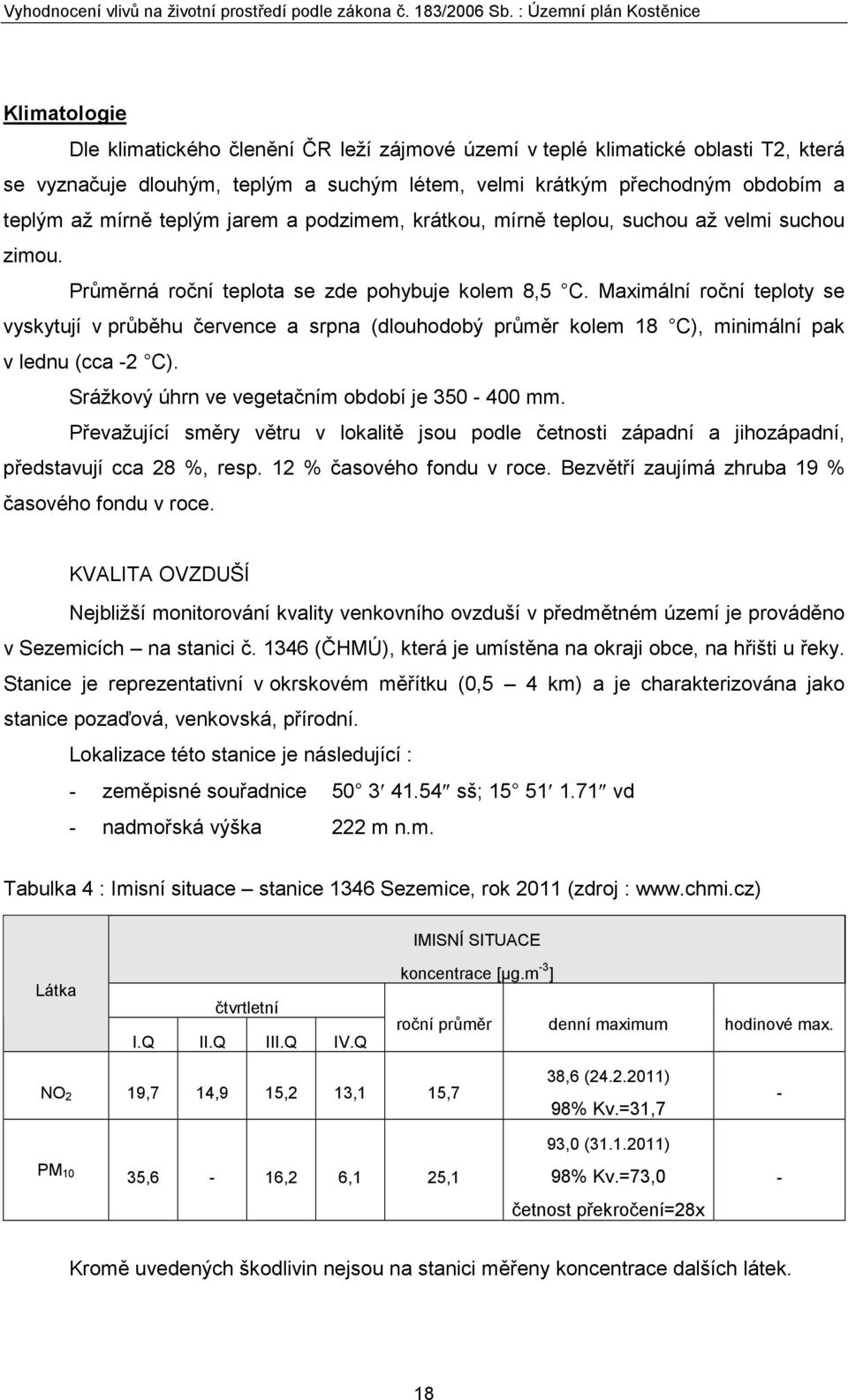 Maximální roční teploty se vyskytují v průběhu července a srpna (dlouhodobý průměr kolem 18 C), minimální pak v lednu (cca -2 C). Srážkový úhrn ve vegetačním období je 350-400 mm.