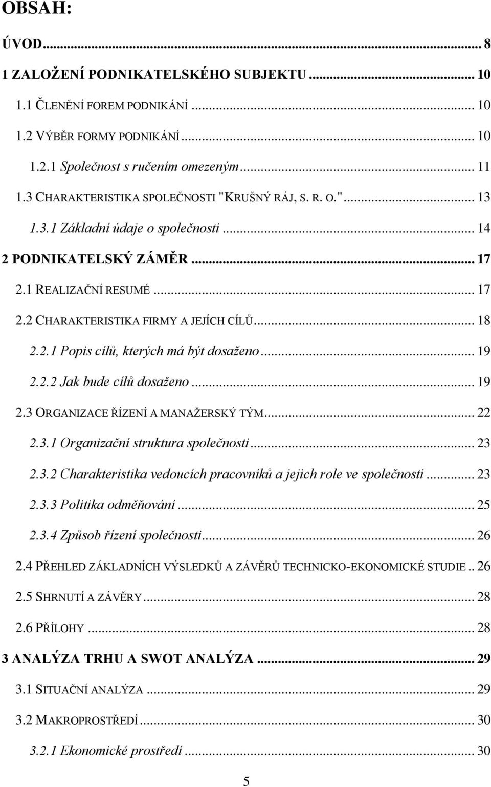 .. 18 2.2.1 Popis cílů, kterých má být dosaženo... 19 2.2.2 Jak bude cílů dosaženo... 19 2.3 ORGANIZACE ŘÍZENÍ A MANAŽERSKÝ TÝM... 22 2.3.1 Organizační struktura společnosti... 23 2.3.2 Charakteristika vedoucích pracovníků a jejich role ve společnosti.