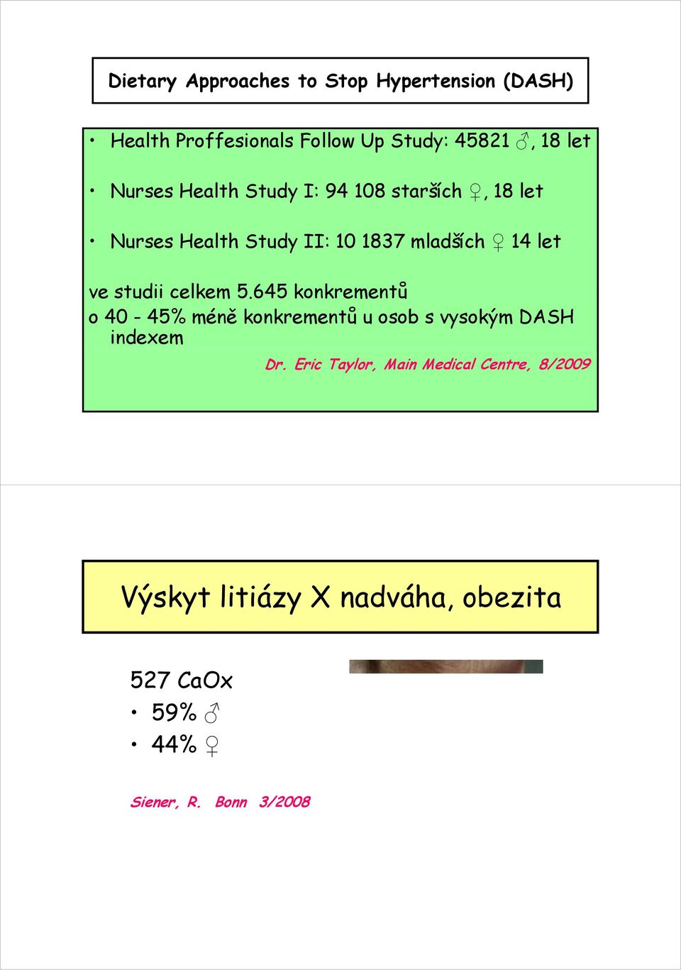 studii celkem 5.645 konkrementů o 40-45% méně konkrementů u osob s vysokým DASH indexem Dr.