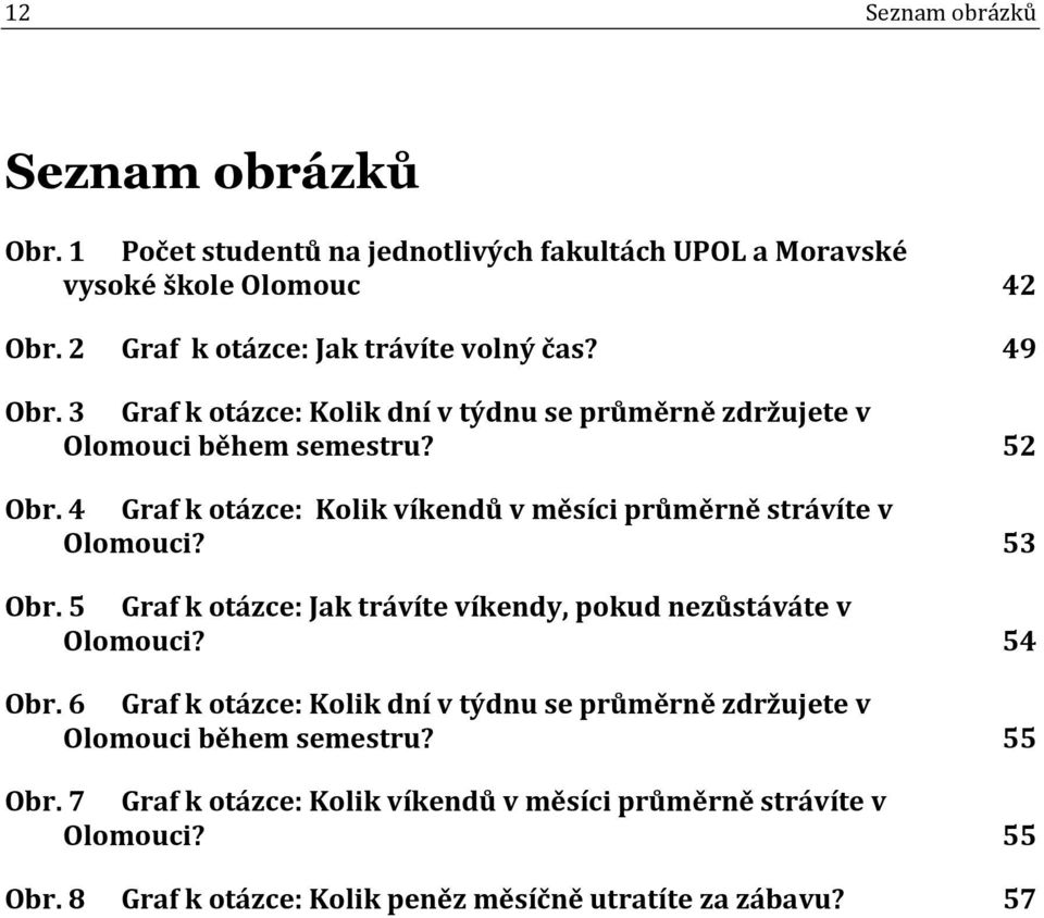 4 Graf k otázce: Kolik víkendů v měsíci průměrně strávíte v Olomouci? 53 Obr. 5 Graf k otázce: Jak trávíte víkendy, pokud nezůstáváte v Olomouci? 54 Obr.