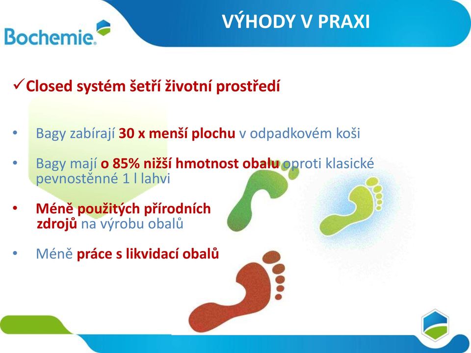 nižší hmotnost obalu oproti klasické pevnostěnné 1 l lahvi Méně