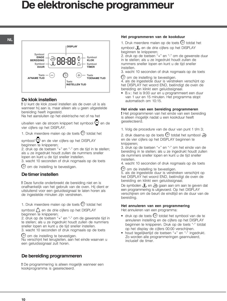 Na het aansluiten op het elektrische net of na het uitvallen van de stroom knippert het symbool en de vier cijfers op het DISPLY.