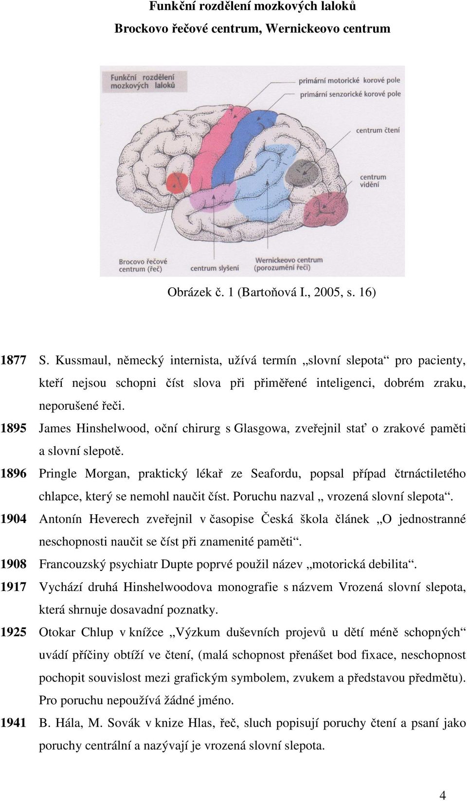 1895 James Hinshelwood, oční chirurg s Glasgowa, zveřejnil stať o zrakové paměti a slovní slepotě.