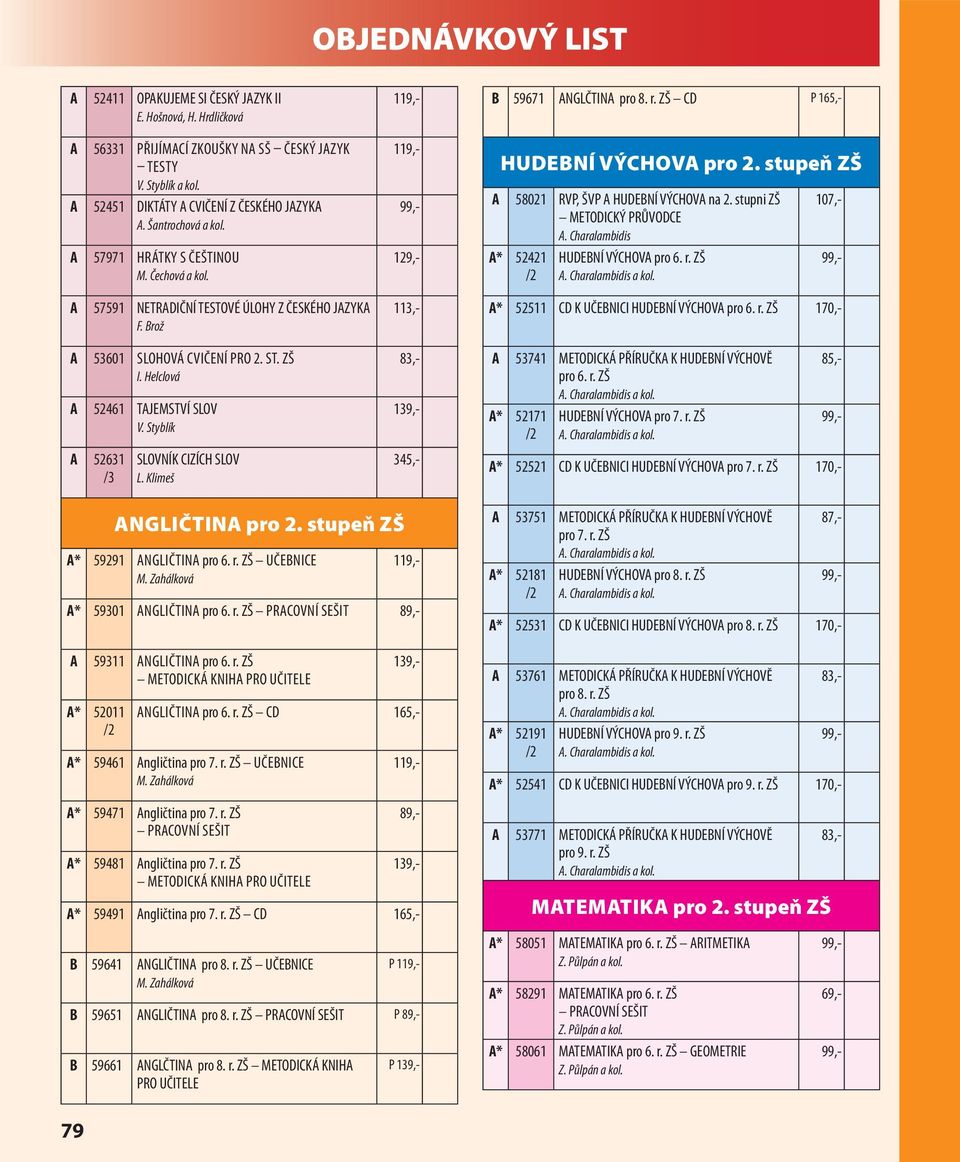 Klimeš ANGLIČTINA pro 2. stupeň ZŠ A* 59291 ANGLIČTINA pro 6. r. ZŠ UČEBNICE 113,- 83,- 345,- A 59311 ANGLIČTINA pro 6. r. ZŠ METODICKÁ KNIHA PRO UČITELE A* 52011 A* 59301 ANGLIČTINA pro 6. r. ZŠ A* 59461 Angličtina pro 7.
