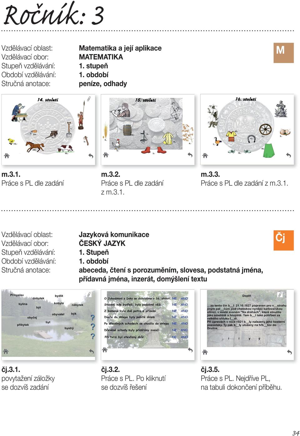 Stupeň abeceda, čtení s porozuměním, slovesa, podstatná jména, přídavná jména, inzerát, domýšlení textu Čj čj.3.