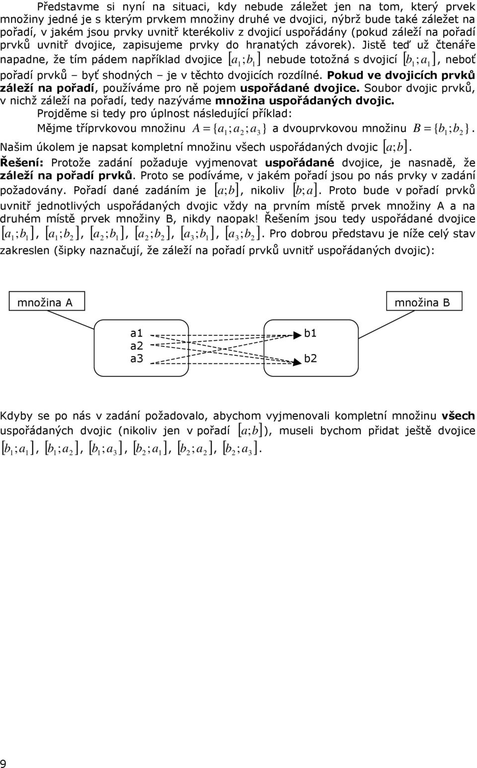 Jistě teď už čtenáře b, neboť napadne, že tím pádem například dvojice [ a ] nebude totožná s dvojicí [ ] ;b pořadí prvků byť shodných je v těchto dvojicích rozdílné.