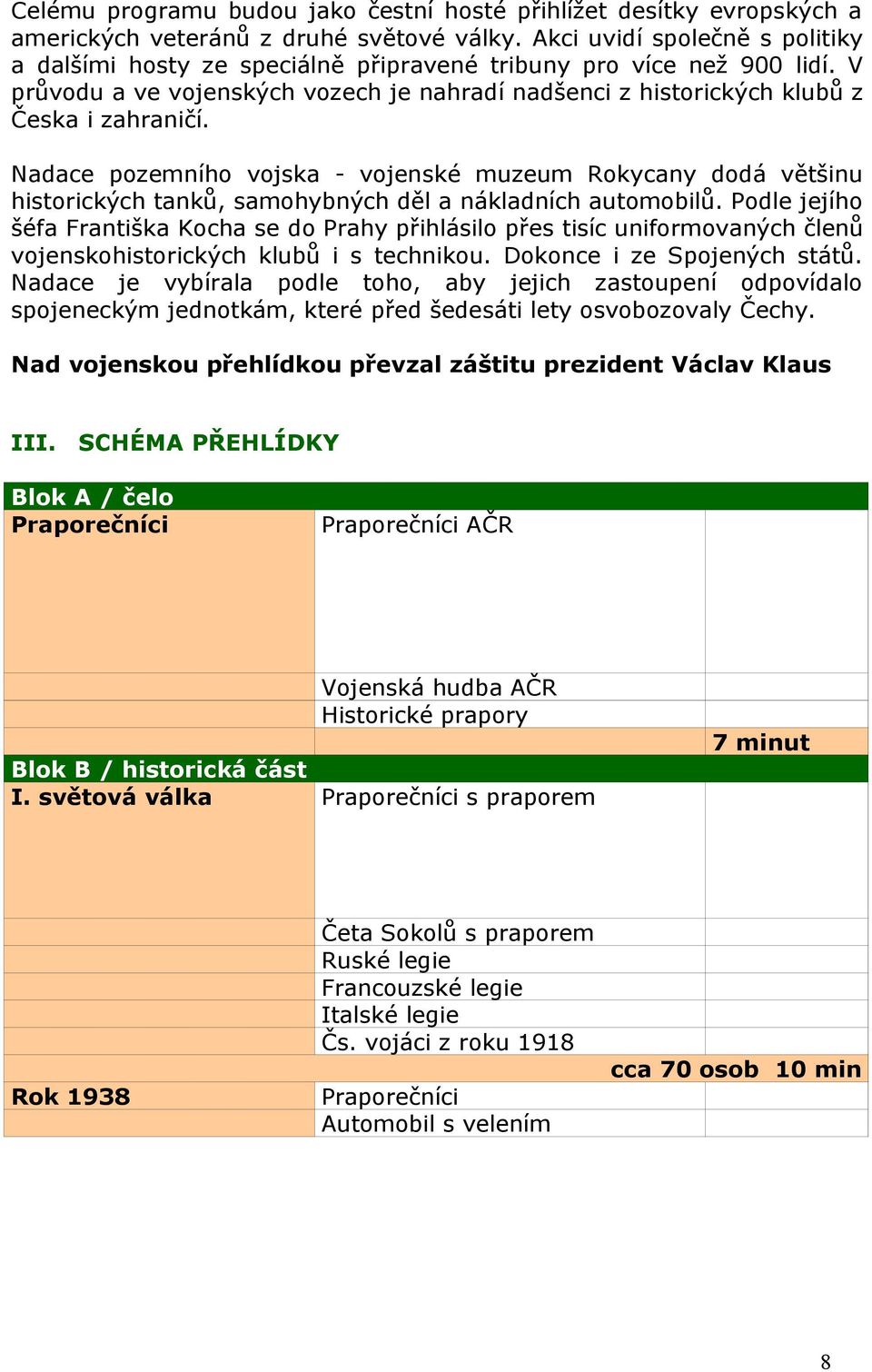 Nadace pozemního vojska - vojenské muzeum Rokycany dodá většinu historických tanků, samohybných děl a nákladních automobilů.