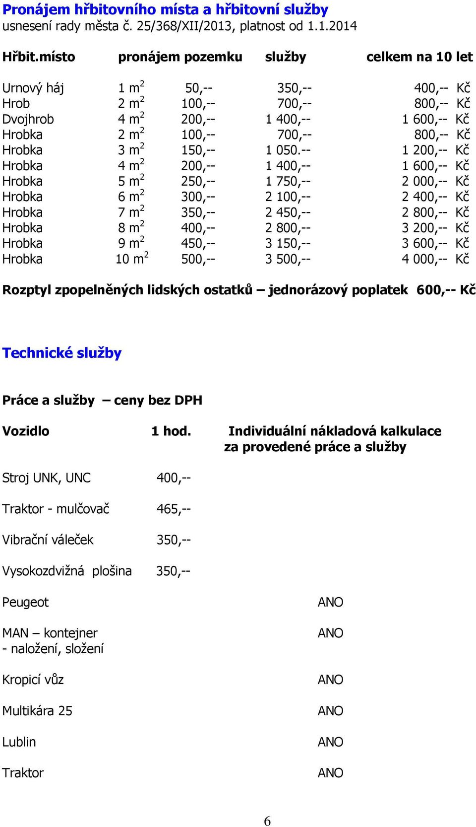 Kč Hrobka 3 m 2 150,-- 1 050.