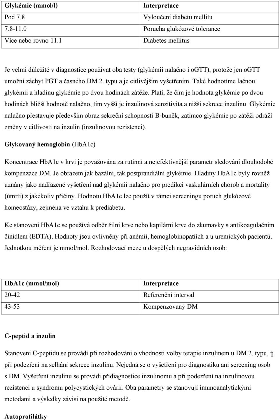 Také hodnotíme lačnou glykémii a hladinu glykémie po dvou hodinách zátěže.