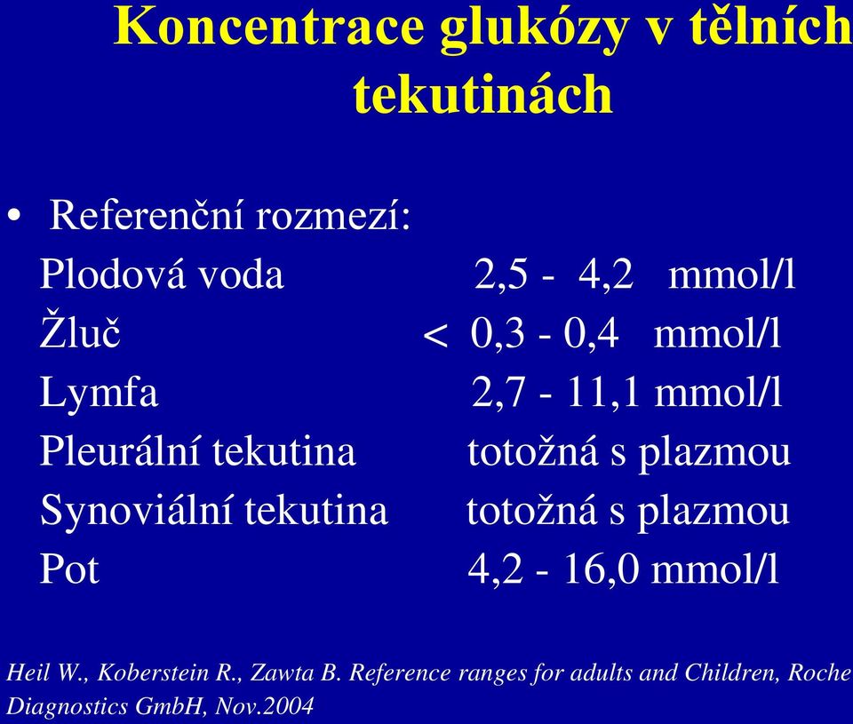 2,7-11,1 mmol/l totožná s plazmou totožná s plazmou 4,2-16,0 mmol/l Heil W.