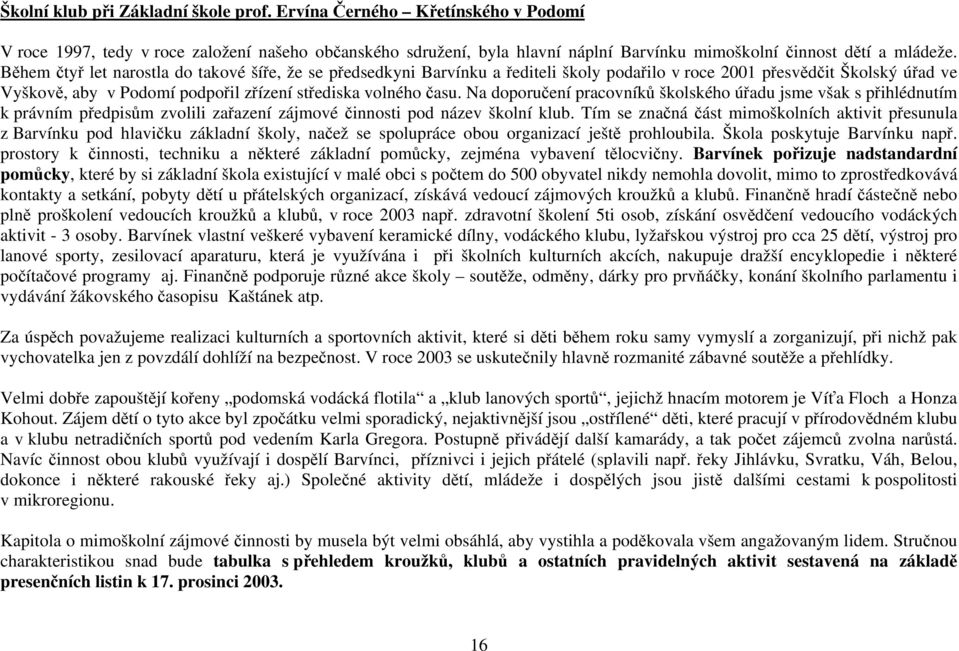 Na doporučení pracovníků školského úřadu jsme však s přihlédnutím k právním předpisům zvolili zařazení zájmové činnosti pod název školní klub.