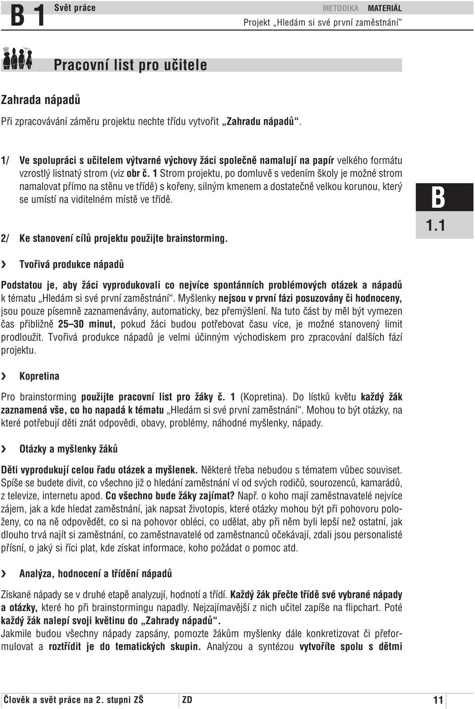 1 Strom projektu, po domluvě s vedením školy je možné strom namalovat přímo na stěnu ve třídě) s kořeny, silným kmenem a dostatečně velkou korunou, který se umístí na viditelném místě ve třídě.