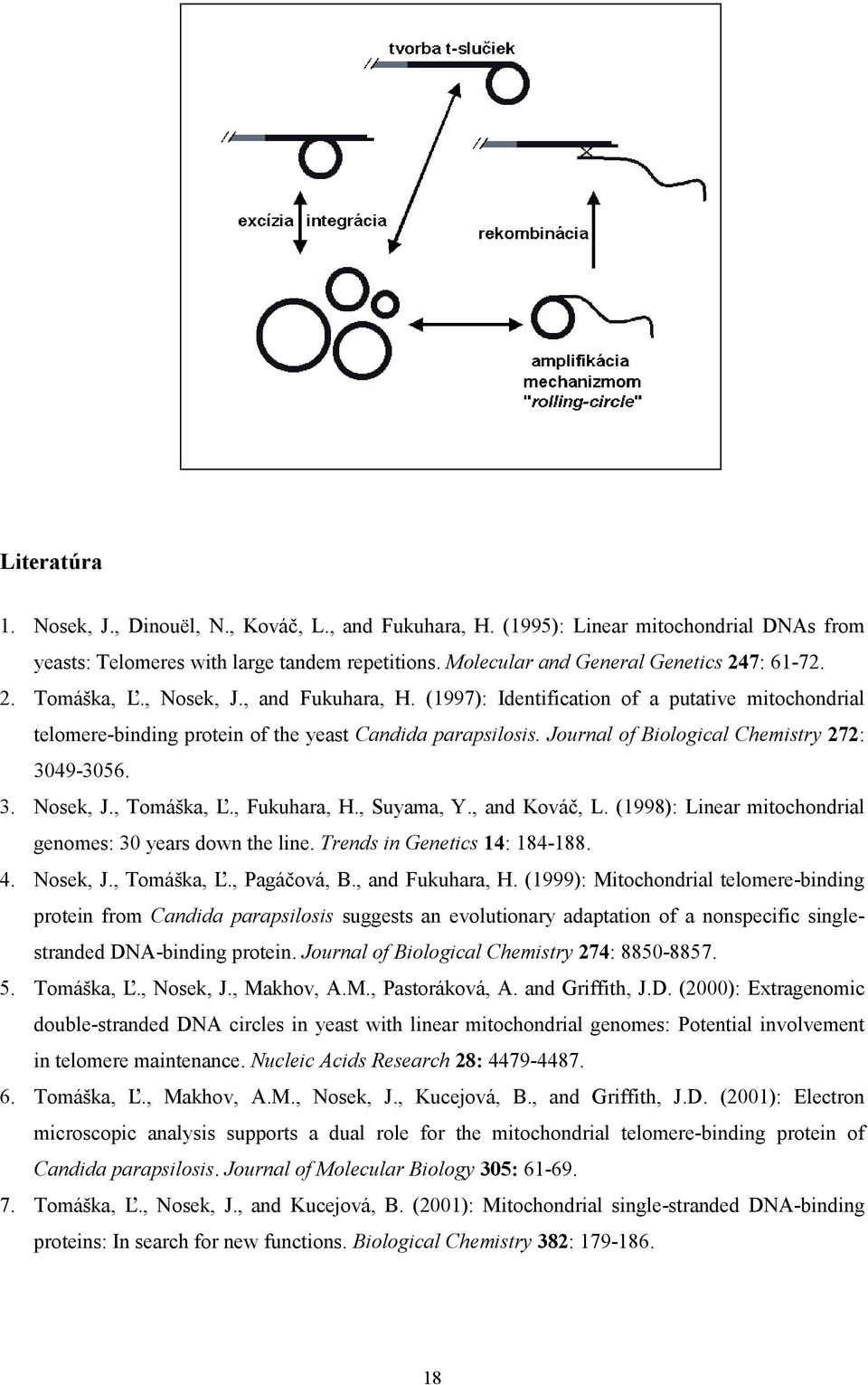 , Fukuhara, H., Suyama, Y., and Kováč, L. (1998): Linear mitochondrial genomes: 30 years down the line. Trends in Genetics 14: 184-188. 4. Nosek, J., Tomáška, Ľ., Pagáčová, B., and Fukuhara, H.