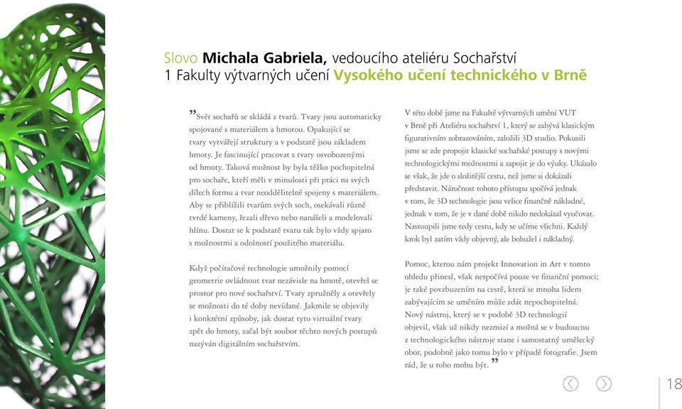 Taková možnost by byla těžko pochopitelná pro sochaře, kteří měli v minulosti při práci na svých dílech formu a tvar neoddělitelně spojeny s materiálem.