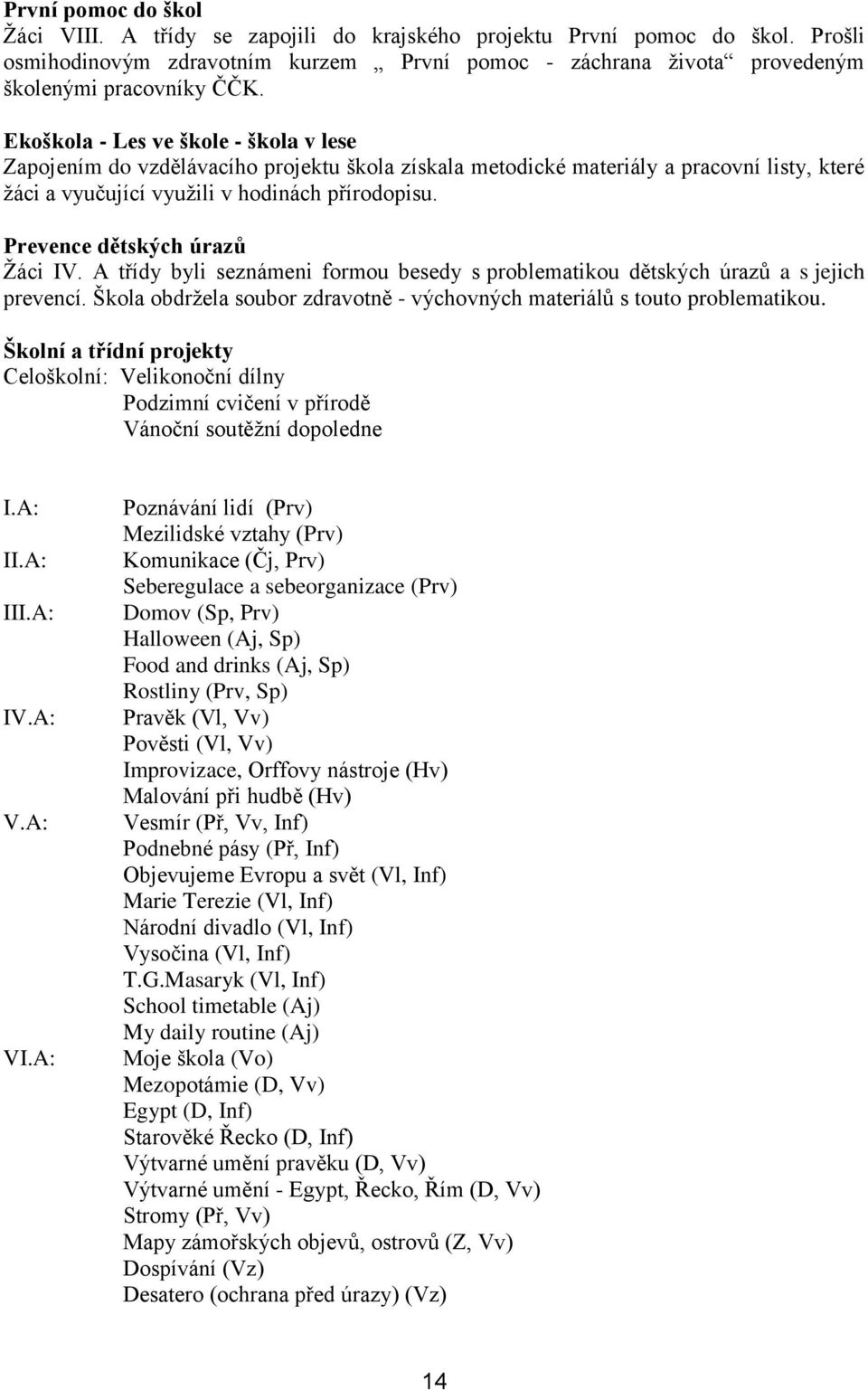 Prevence dětských úrazů Žáci IV. A třídy byli seznámeni formou besedy s problematikou dětských úrazů a s jejich prevencí. Škola obdržela soubor zdravotně - výchovných materiálů s touto problematikou.