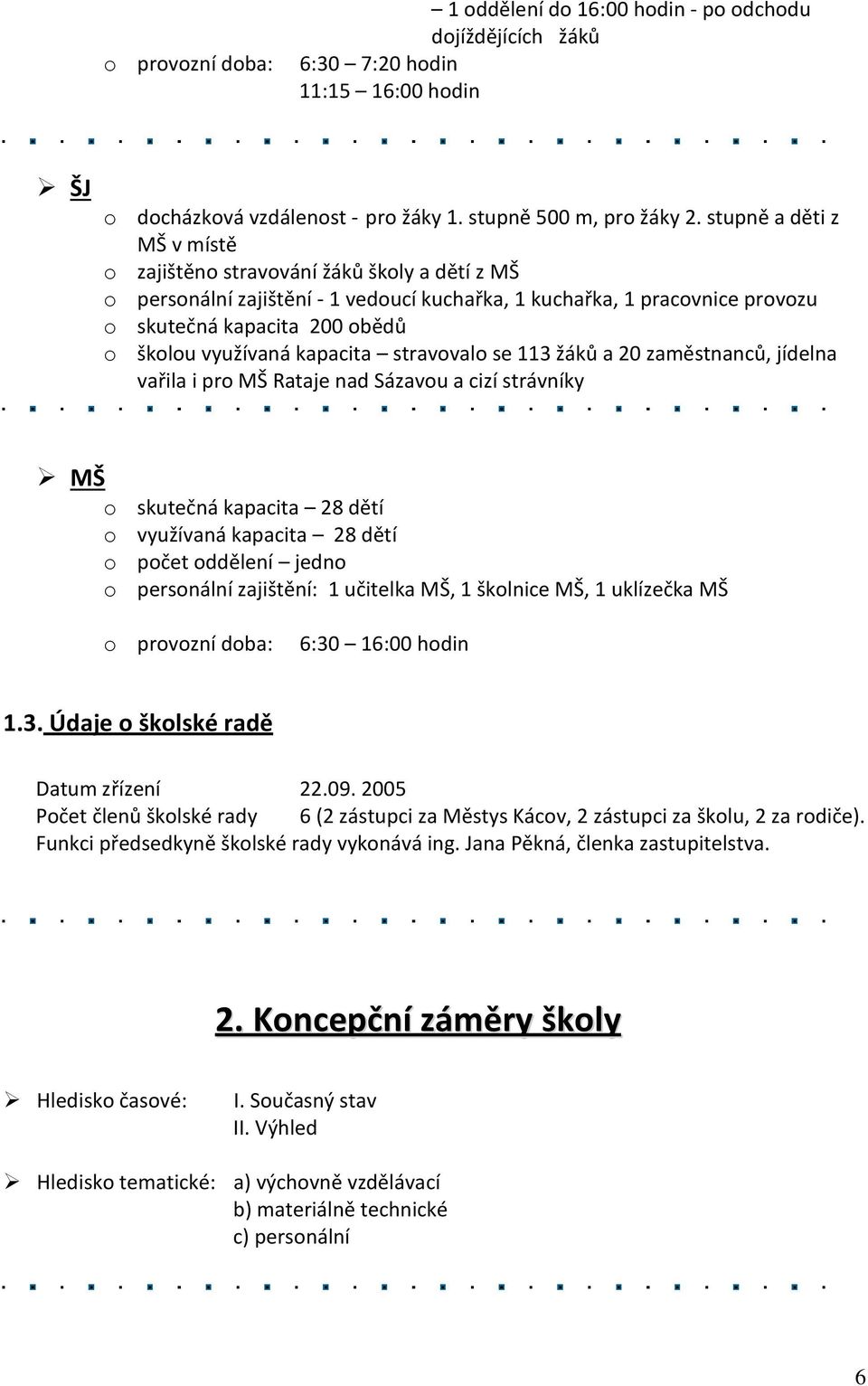 kapacita stravovalo se 113 žáků a 20 zaměstnanců, jídelna vařila i pro MŠ Rataje nad Sázavou a cizí strávníky MŠ o skutečná kapacita 28 dětí o využívaná kapacita 28 dětí o počet oddělení jedno o