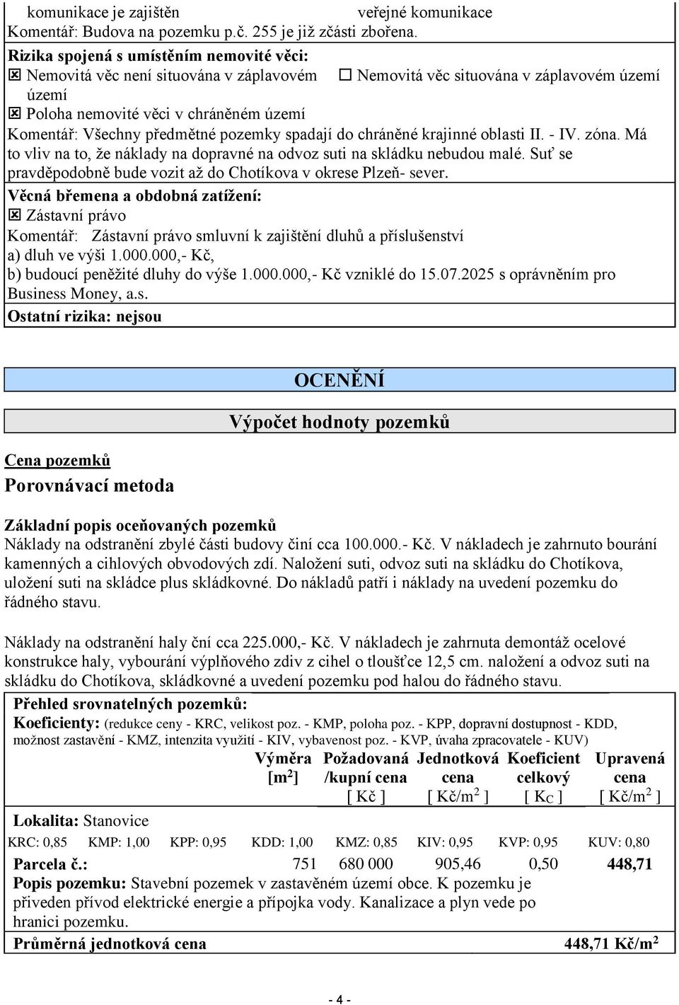 pozemky spadají do chráněné krajinné oblasti II. - IV. zóna. Má to vliv na to, že náklady na dopravné na odvoz suti na skládku nebudou malé.