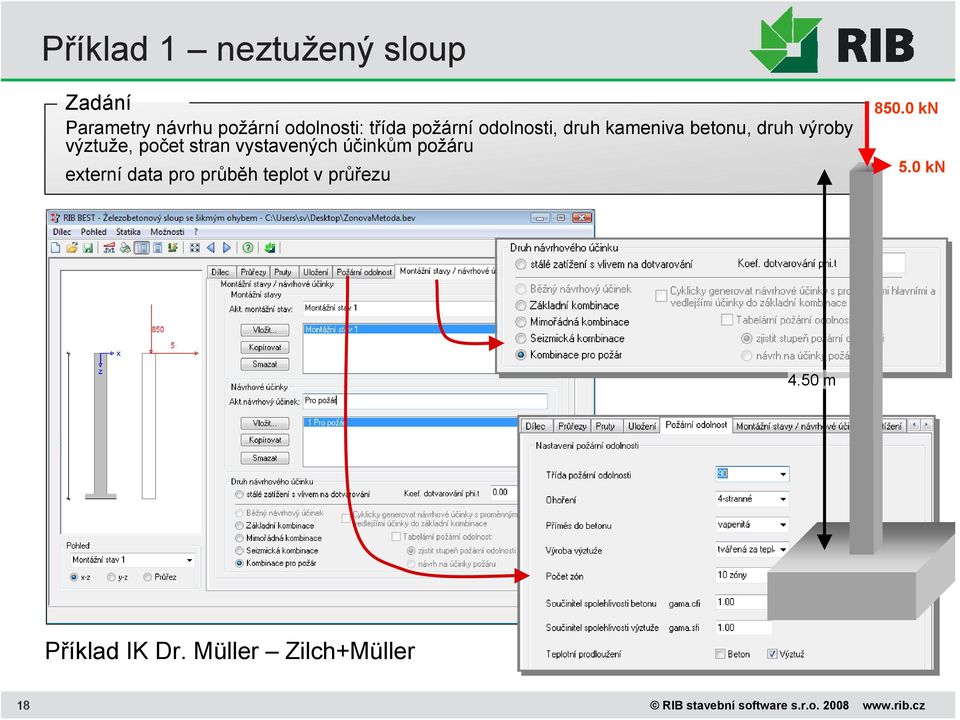 vystavených účinkům požáru externí data pro průběh teplot v průřezu 850.0 kn 5.