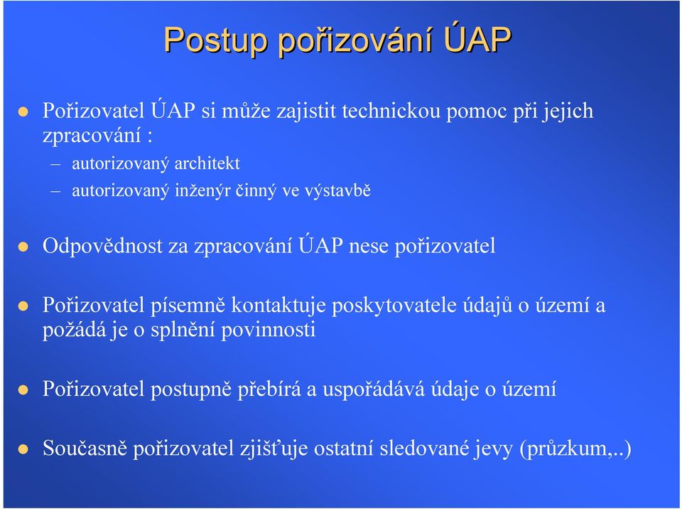 pořizovatel Pořizovatel písemně kontaktuje poskytovatele údajů o území a požádá je o splnění povinnosti