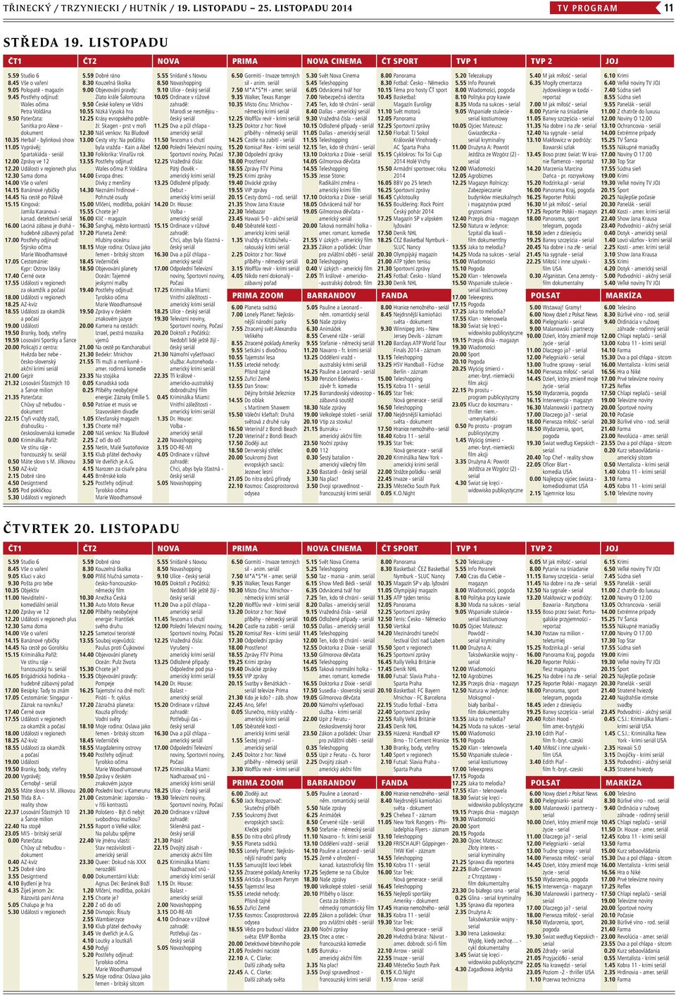 00 Zprávy ve 12 12.20 Události v regionech plus 12.30 Sama doma 14.00 Vše o vaření 14.15 Banánové rybičky 14.45 Na cestě po Pálavě 15.15 Kingová: Jamila Karanová - kanad. detektivní seriál 16.