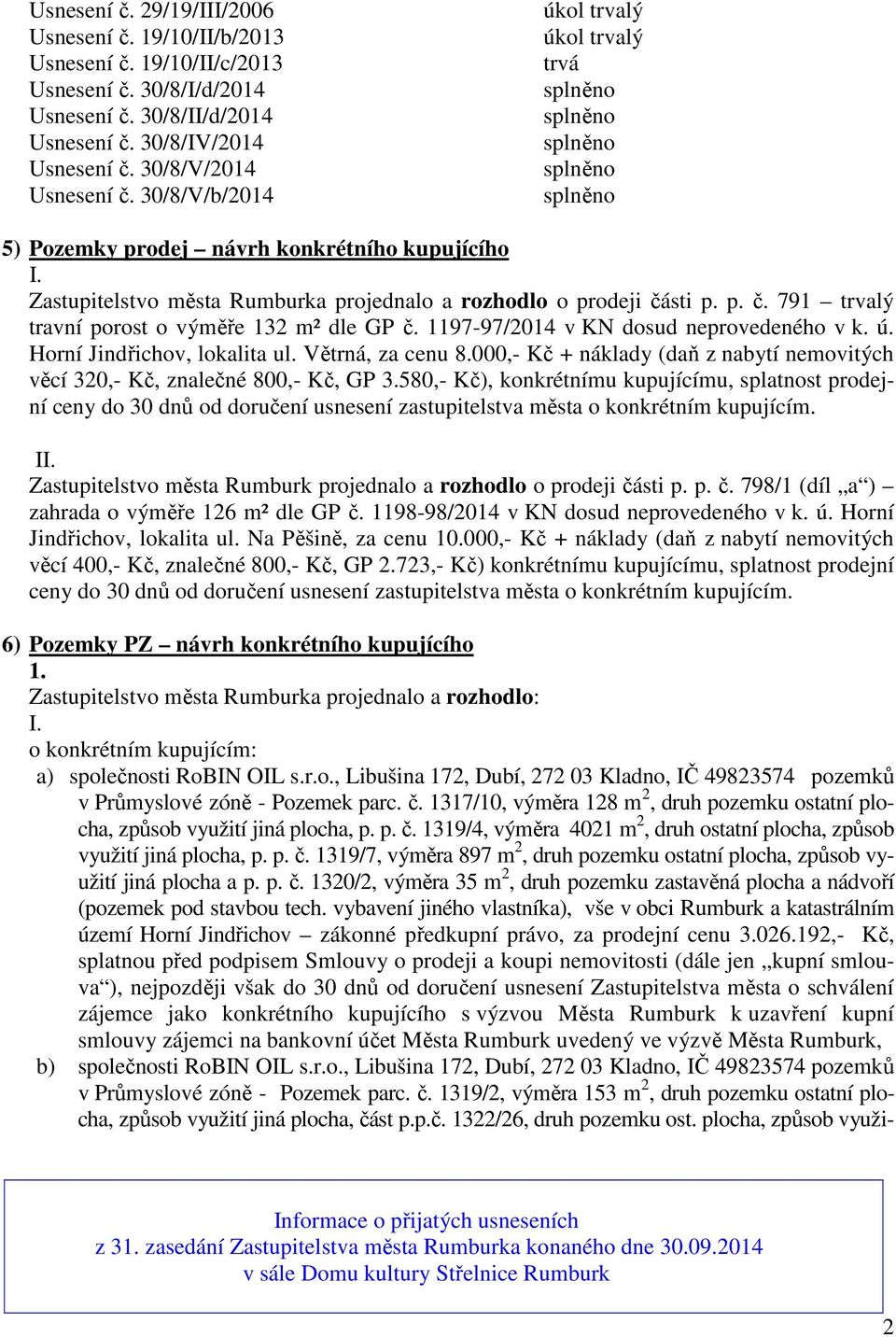 sti p. p. č. 791 trvalý travní porost o výměře 132 m² dle GP č. 1197-97/2014 v KN dosud neprovedeného v k. ú. Horní Jindřichov, lokalita ul. Větrná, za cenu 8.