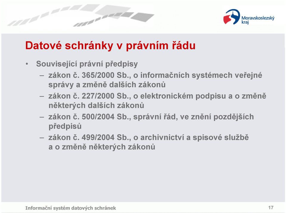 , o elektronickém podpisu a o změně některých dalších zákonů zákon č. 500/2004 Sb.