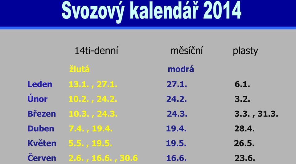 3., 26.3. 10.3., 24.3. 12.3. 24.3. 5.3. 3.3., 31.3. Duben Duben 7.4., 23.4. 7.4., 19.4. 23.4. 19.4. 2.4., 30.