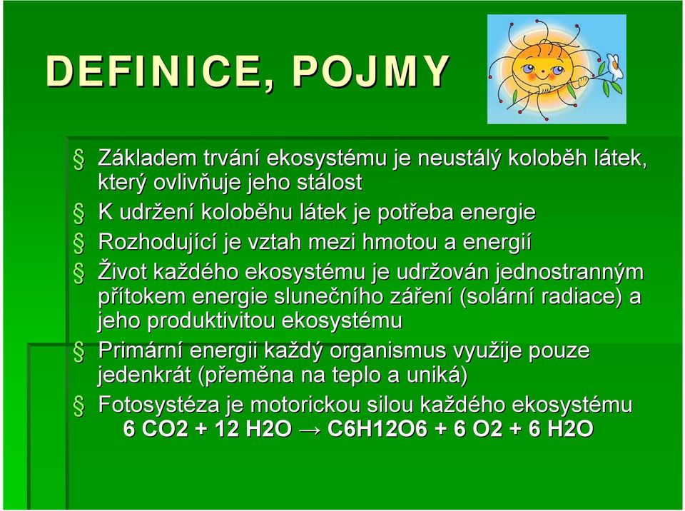 energie slunečního zářenz ení (solárn rní radiace) a jeho produktivitou ekosystému Primárn rní energii každý organismus využije