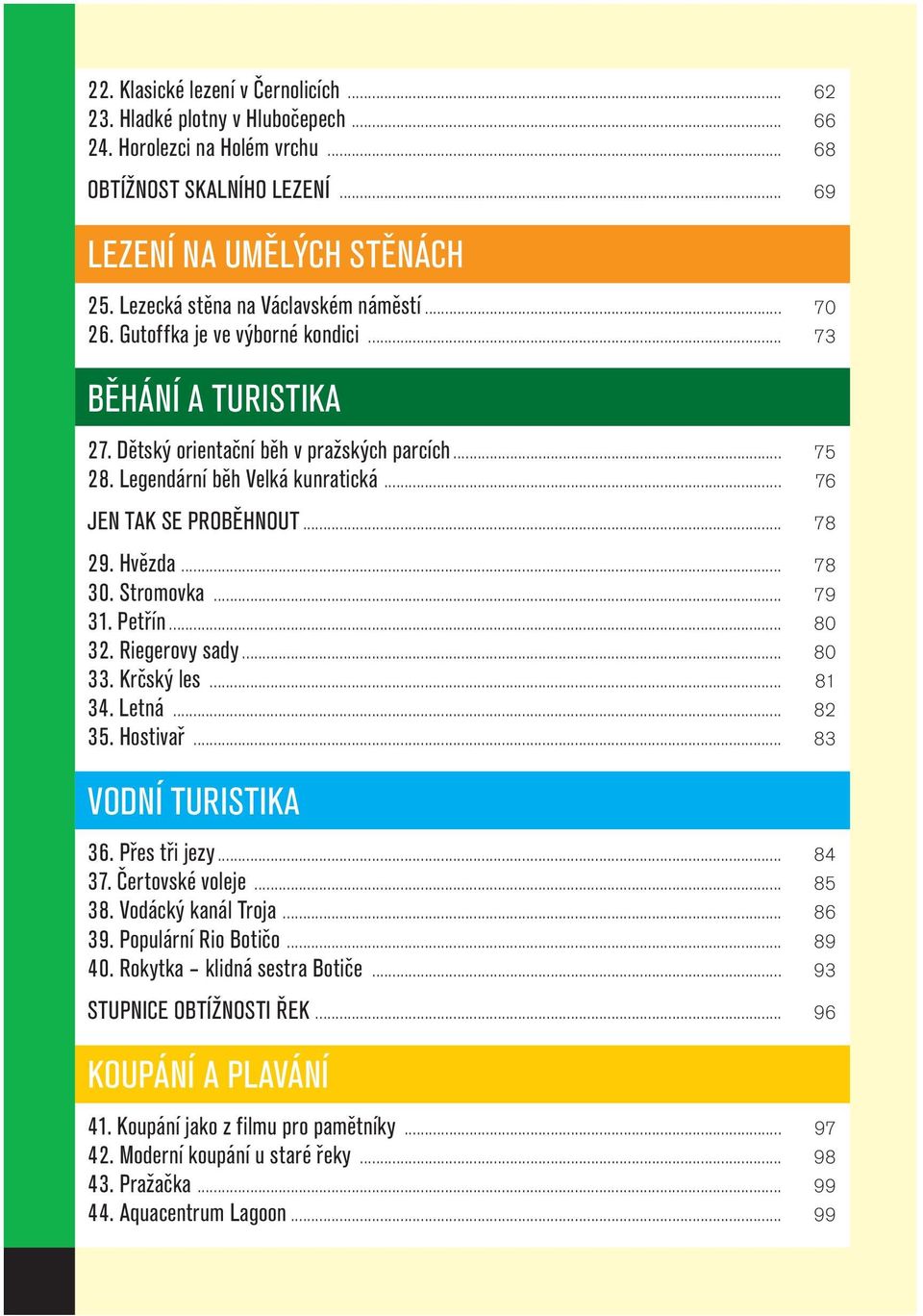 .. 76 JEN TAK SE PROBĚHNOUT... 78 29. Hvězda... 78 30. Stromovka... 79 31. Petřín... 80 32. Riegerovy sady... 80 33. Krčský les... 81 34. Letná... 82 35. Hostivař... 83 VODNÍ TURISTIKA 36.