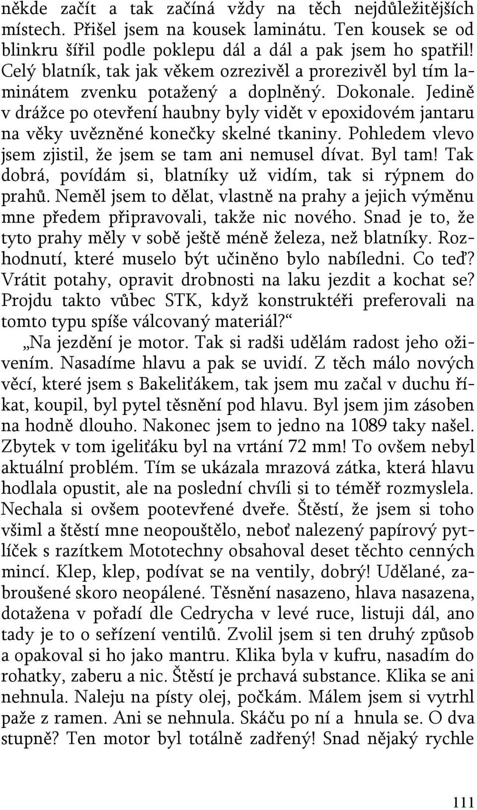 Jedině v drážce po otevření haubny byly vidět v epoxidovém jantaru na věky uvězněné konečky skelné tkaniny. Pohledem vlevo jsem zjistil, že jsem se tam ani nemusel dívat. Byl tam!