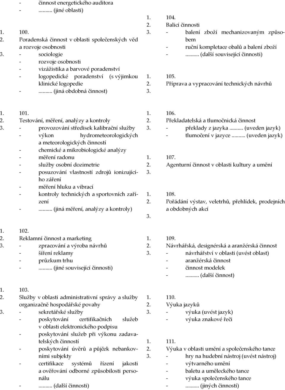 2. Balicí činnosti - balení zboží mechanizovaným způsobem - ruční kompletace obalů a balení zboží -...(další související činnosti) 1. 105. 2.