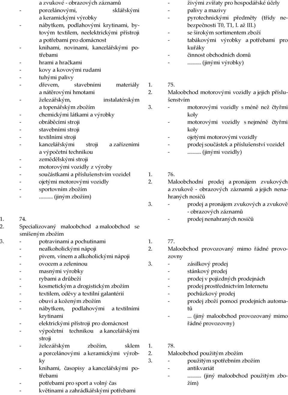 chemickými látkami a výrobky - obráběcími stroji - stavebními stroji - textilními stroji - kancelářskými stroji a zařízeními a výpočetní technikou - zemědělskými stroji - motorovými vozidly z výroby