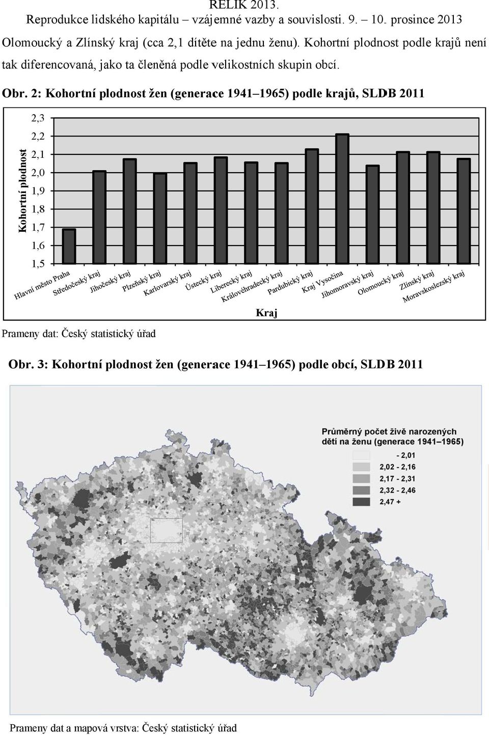 Kohortní plodnost podle krajů není tak diferencovaná, jako ta členěná podle velikostních skupin obcí. Obr.