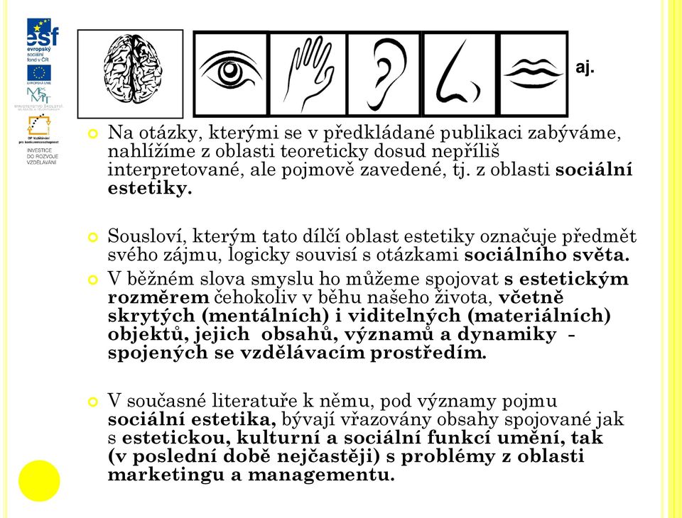 V běžném slova smyslu ho můžeme spojovat s estetickým rozměrem čehokoliv v běhu našeho života, včetně skrytých (mentálních) i viditelných (materiálních) objektů, jejich obsahů, významů a