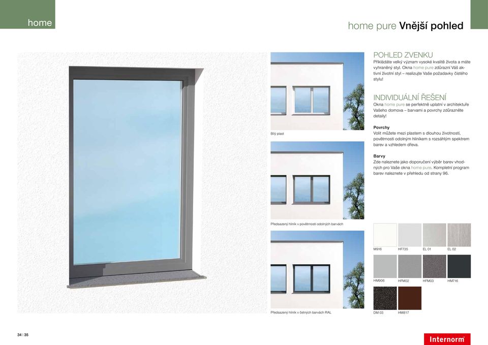 INDIVIDUÁLNÍ ŘEŠENÍ Okna home pure se perfektně uplatní v architektuře Vašeho domova barvami a povrchy zdůrazněte detaily!
