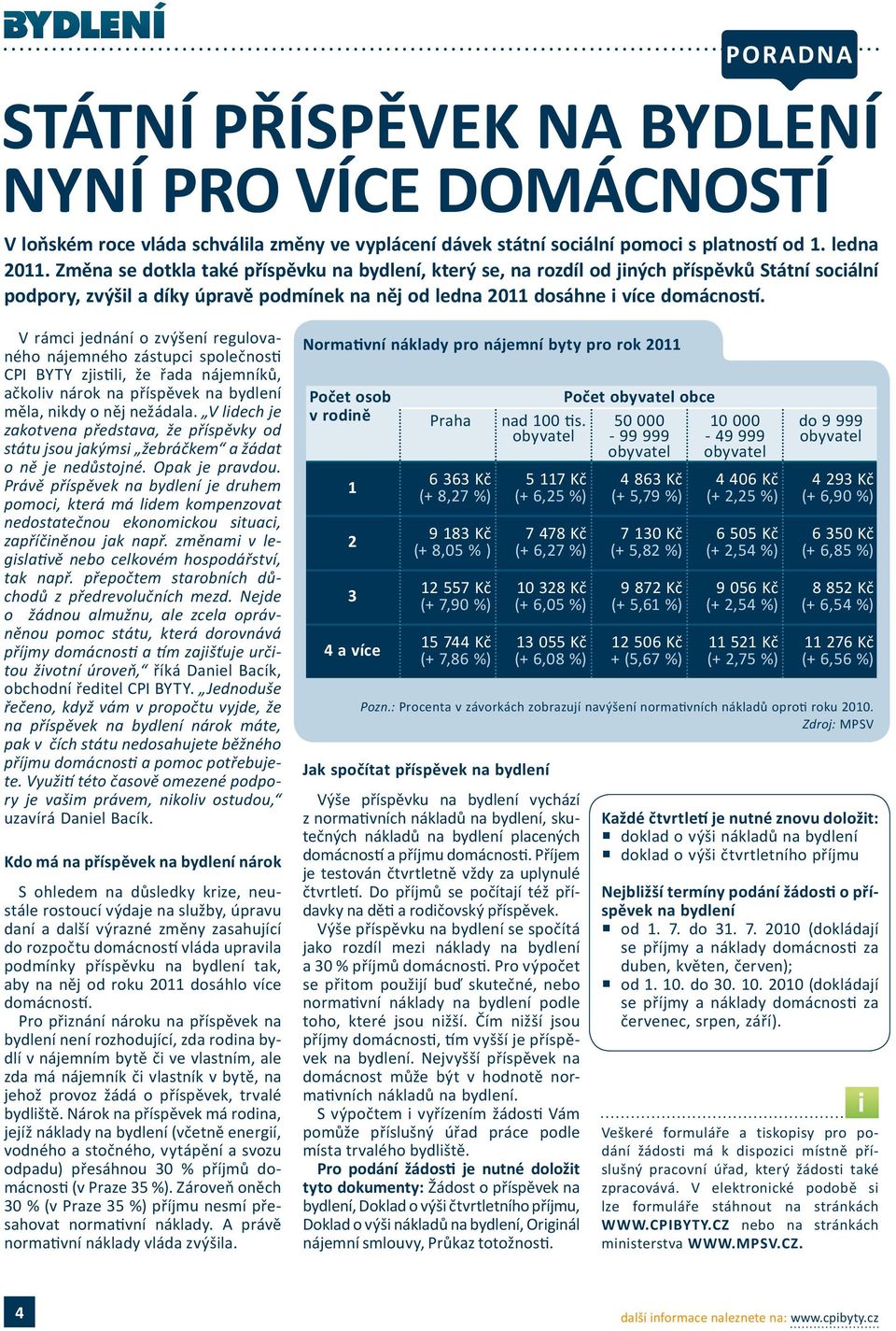 V rámci jednání o zvýšení regulovaného nájemného zástupci společnosti CPI BYTY zjistili, že řada nájemníků, ačkoliv nárok na příspěvek na bydlení měla, nikdy o něj nežádala.