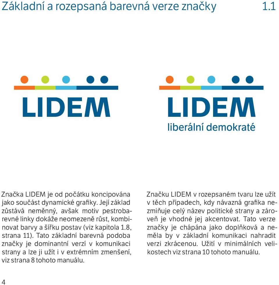 Tato základní barevná podoba značky je dominantní verzí v komunikaci strany a lze ji užít i v extrémním zmenšení, viz strana 8 tohoto manuálu.