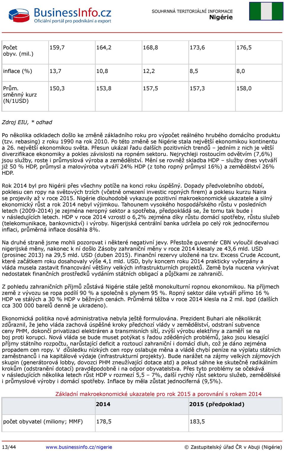 rebasing) z roku 1990 na rok 2010. Po této změně se stala největší ekonomikou kontinentu a 26. největší ekonomikou světa.